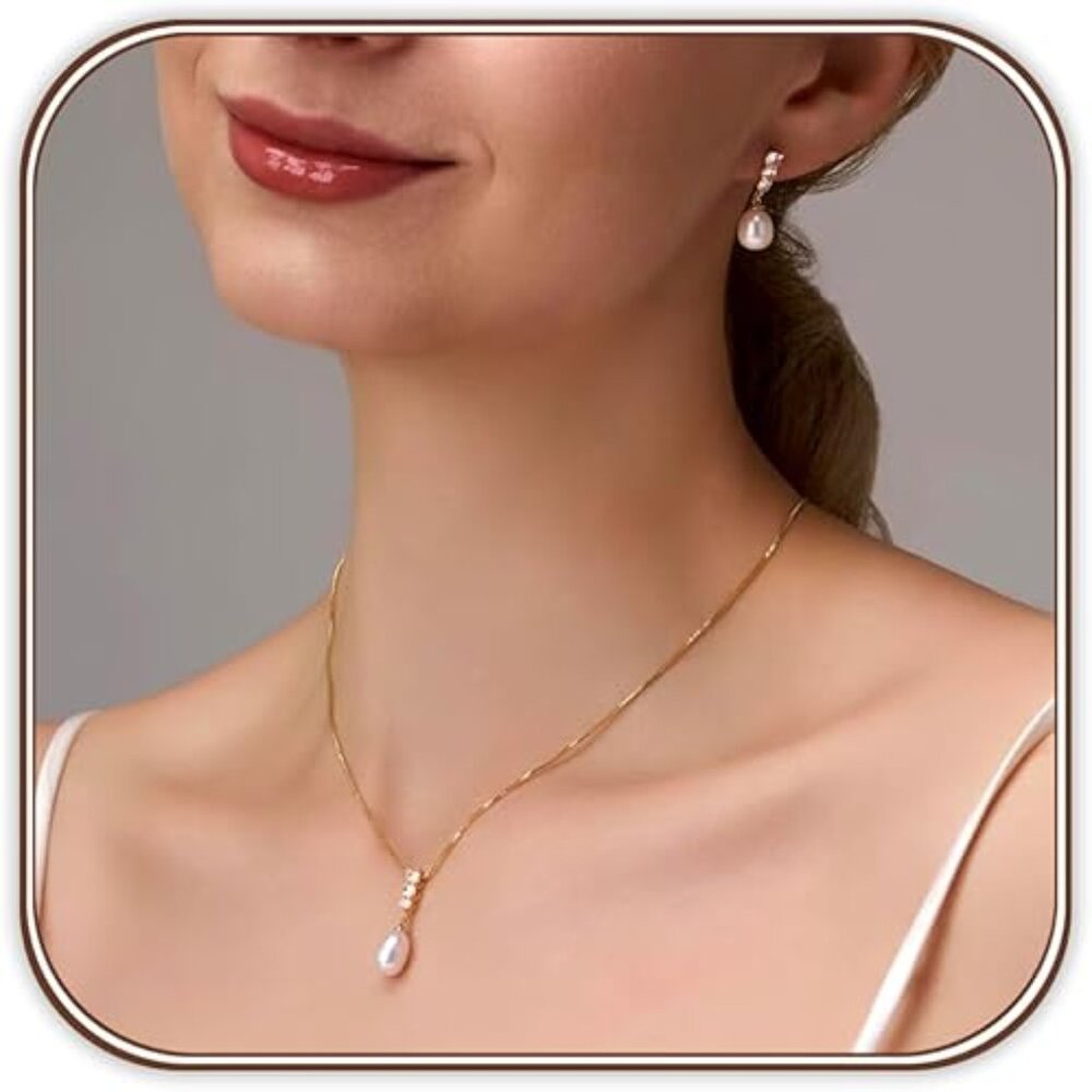 Pearl Jewelry Set For Women Freshwater AAAA Pearl Pendant Necklace & Earrings